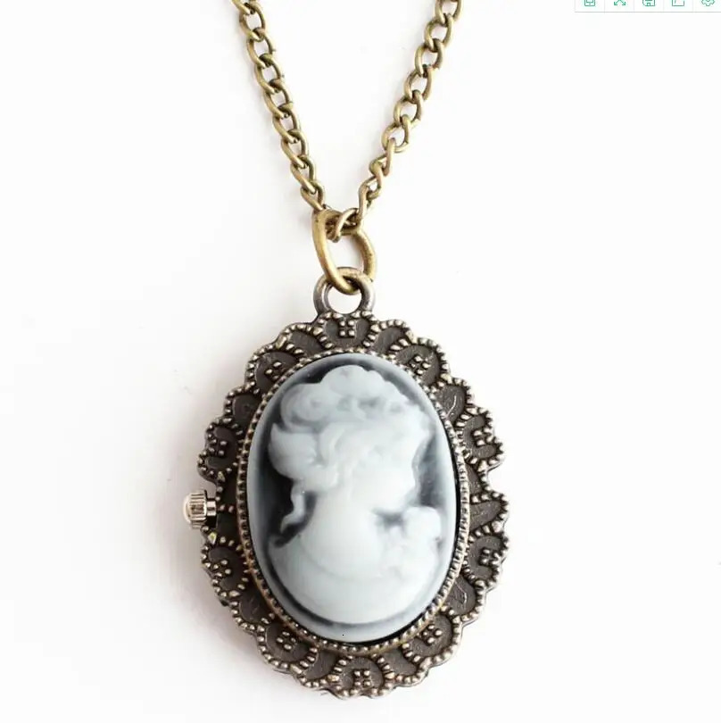 4003 Wholesale Vintage Lady Cameo Pocket Watch Necklace pendant 12pcs/lot concert Christmas party gift 240626