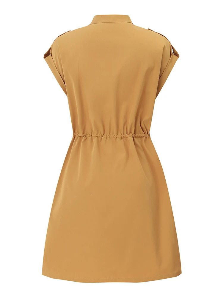 ZANZEA Women Korean Fashion Cargo Vestidos Short Sleeve Casual Button Up Drawstring Waist Mini Dress Work Wear Short Sundress 240629