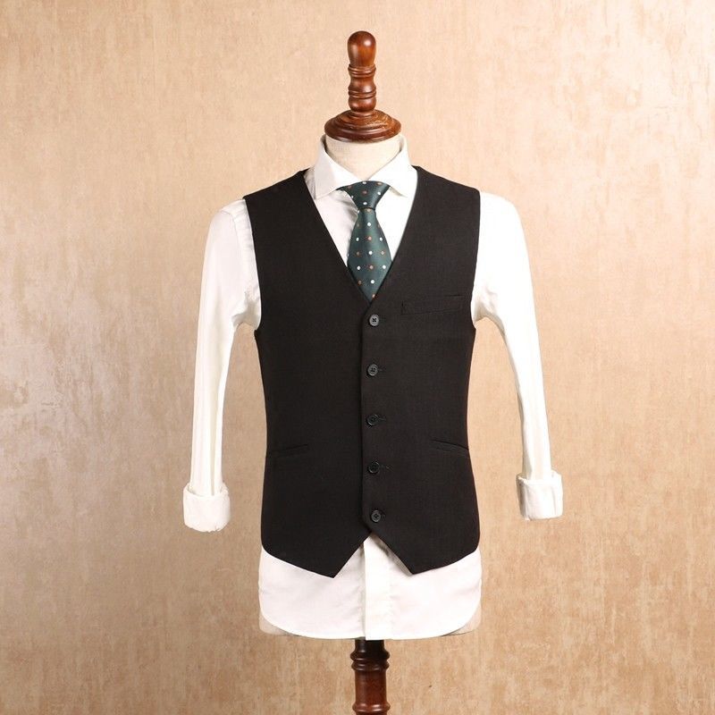Black Vest for Men Wool V Neck Boutique Elegant Causal Vests Gentleman Jacket Groosmen Groom Wear Clothing Men Suitwear 2021