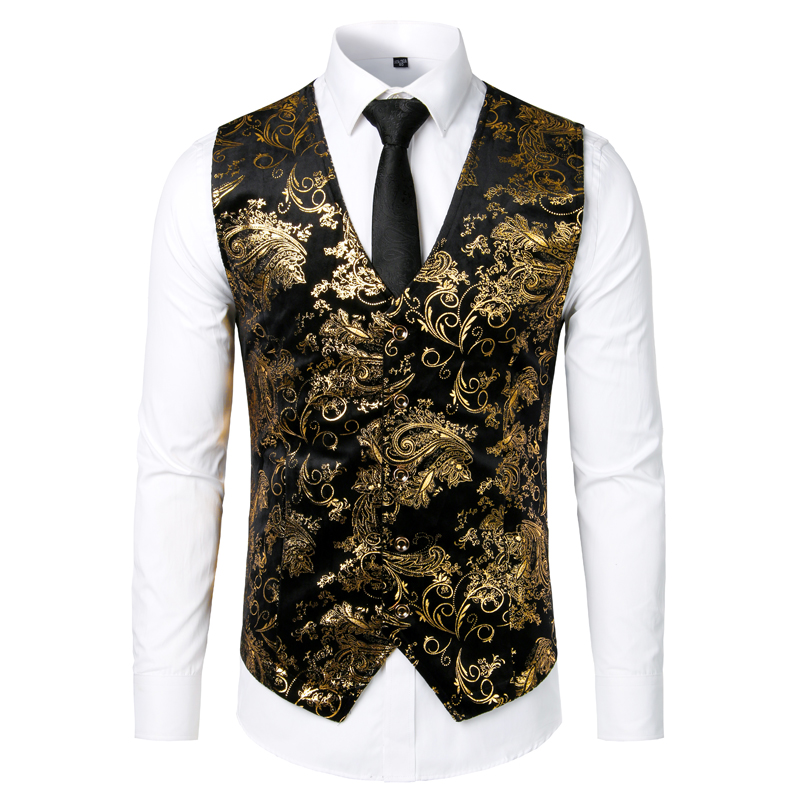 Luxury Royal Blue Paisley Bronzing Vest Men Slim Fit V Neck Wedding Suit Vests Mens Gothic Aristocrat Steampunk Victorian Gilet
