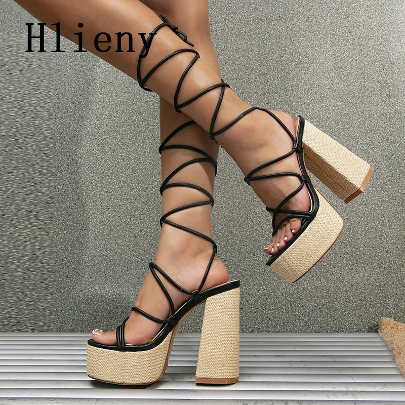 Hlieny Fashion Street Style Extreme Square High Heels Women Sandals Sexy Platform Narrow Band Ankle Cross-Strap Summer Shoe 240629