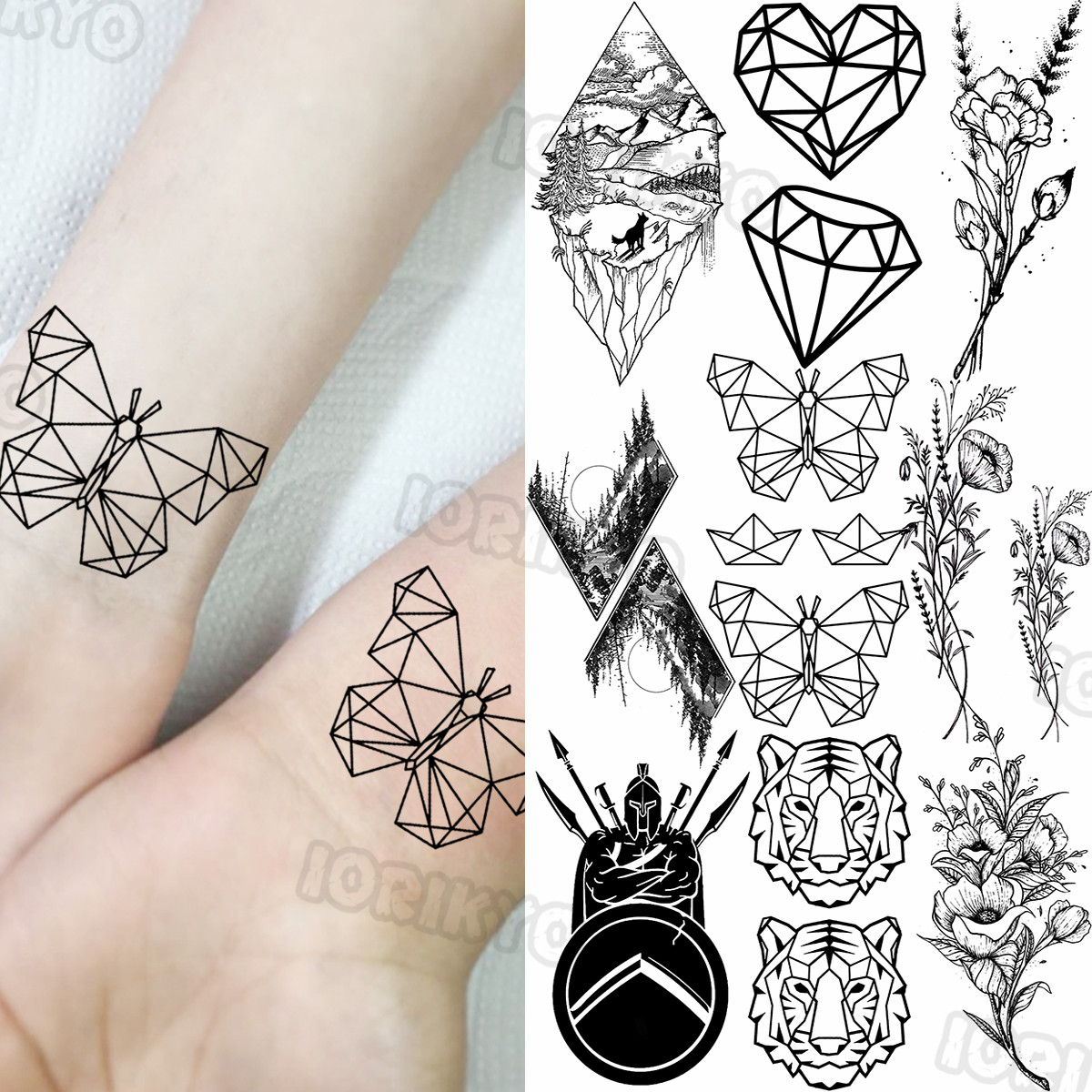 Butterfly Small Temporary Tattoos For Women Men Realistic Spartan Tiger Thorns Flower Fake Tattoo Sticker Forearm Tatoos Leg