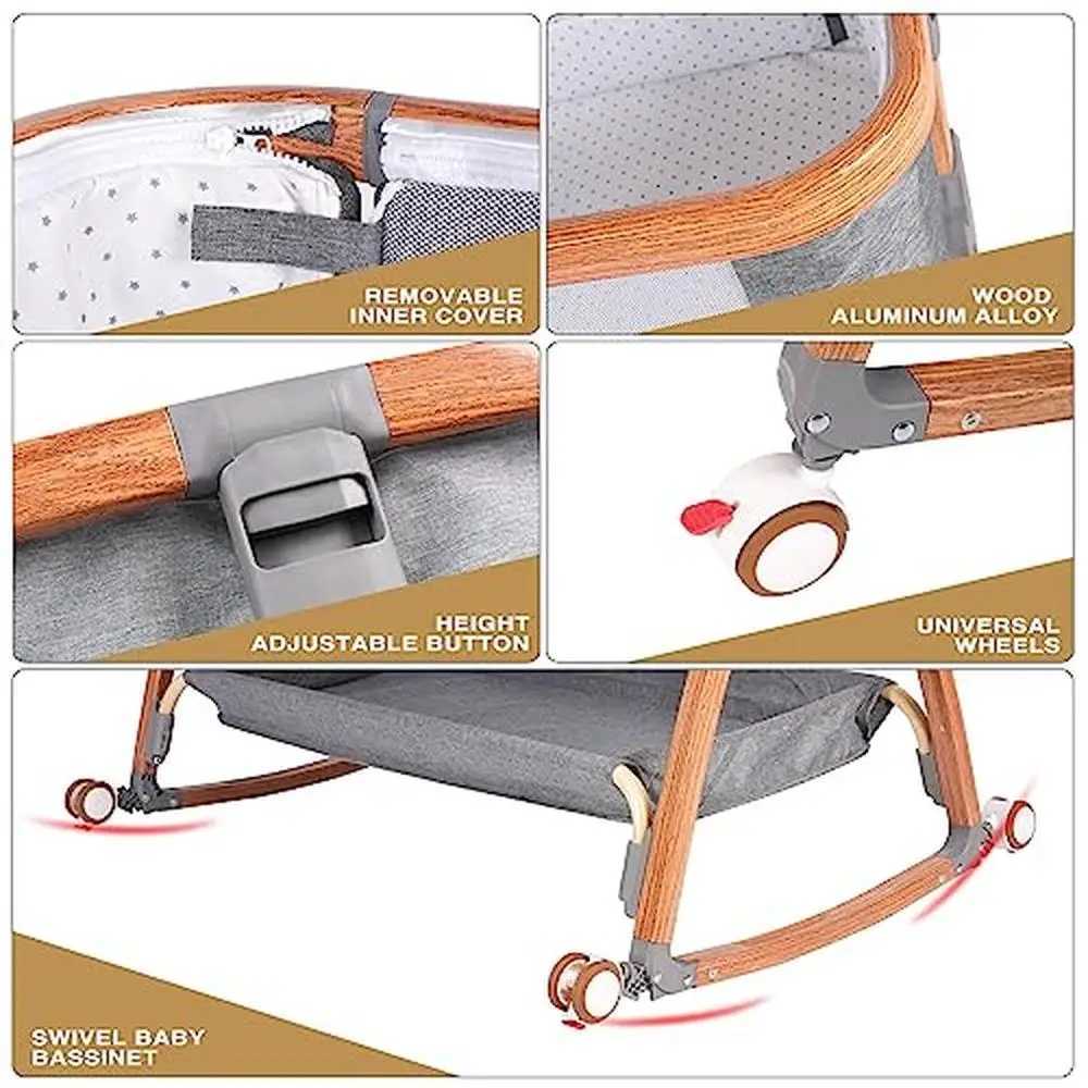 Baby Cribs Bedside Bassinet Baby Sleeper Crib with Wheels Storage Basket Mosquito Nets Aviation Aluminum Alloy Frame Adjustable Height Easy WX