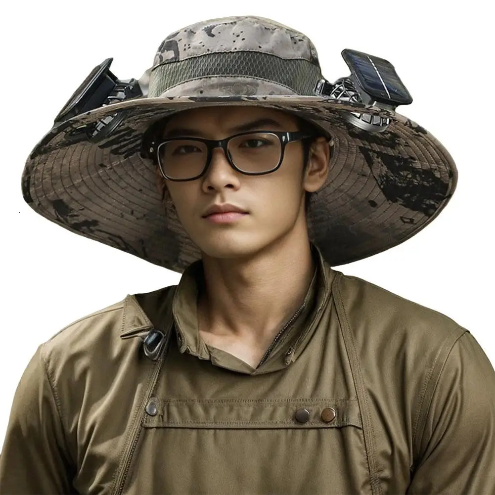 Solar Fan Outdoor Wide Brim Fishing Hat Sunscreen Sun Hat With Fan Strong Winds Cotton Sweat Bands Keep Forehead Dry Hat Parts 240621