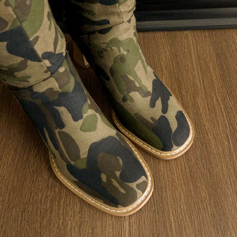New Camouflage Super Long 34-42 Sewing 7Cm Thick Heel Folding Over-The-Knee Denim Blue Knee-High Women's Boots