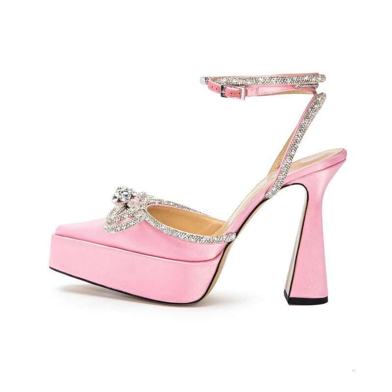 New Catwalk High-Heeled Rhinestone Diamond Pointy Patent Leather Sandals Sexy 14 Colors Satin Wedding Summer Shoes 35-43