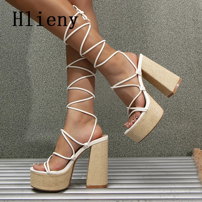 Hlieny Fashion Street Style Extreme Square High Heels Women Sandals Sexy Platform Narrow Band Ankle Cross-Strap Summer Shoe 240629