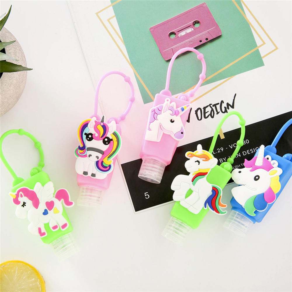 30ML Cute Unicorn Animal Pattern Food Silicone Mini Hand Sanitizer Holder Travel Portable Gel Holder Hangable Liquid Dispenser