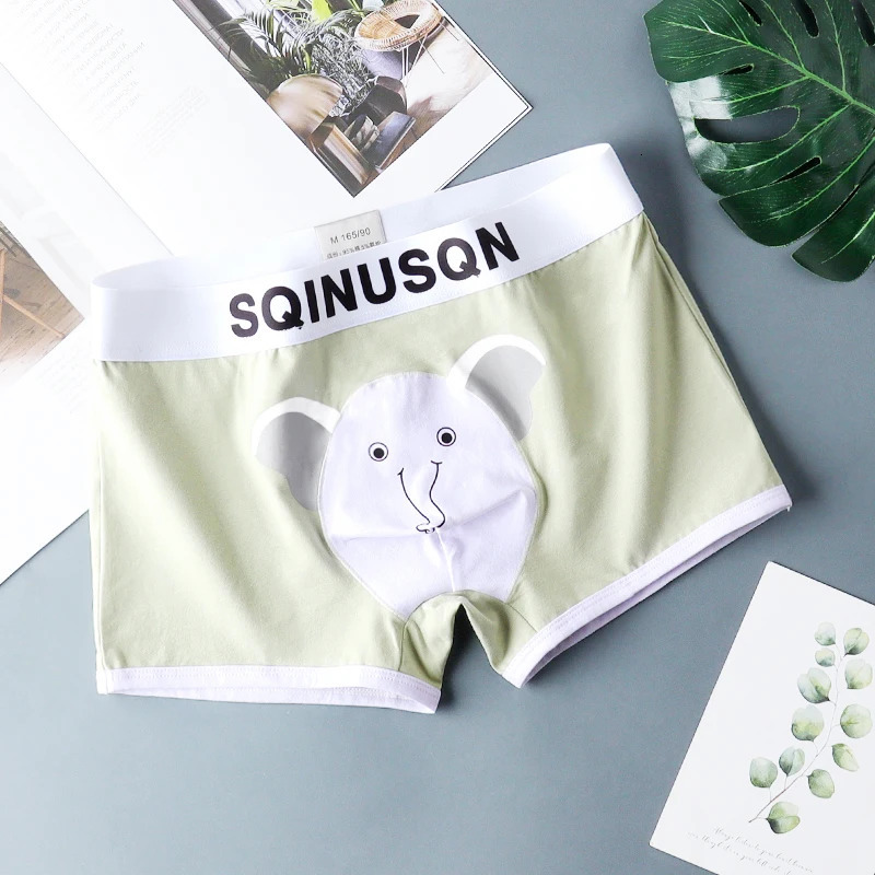 SQINUSQN mens boxer panties Breathable underwear cute little elephant Comfortable Men Underpants size M4XL 240627