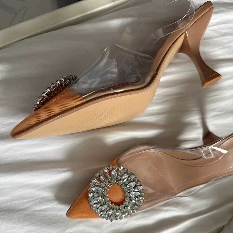 Sandals brand high heels Rhinestone fashion sandals 2023 summer transparent womens shoes pump strap+42 size XW6.5