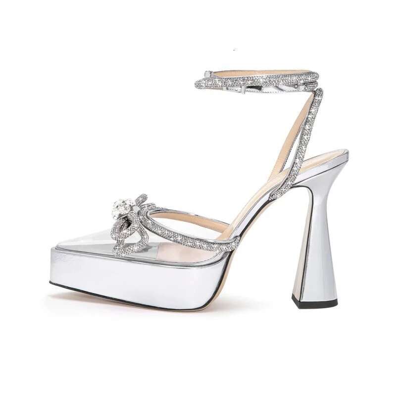 New Catwalk High-Heeled Rhinestone Diamond Pointy Patent Leather Sandals Sexy 14 Colors Satin Wedding Summer Shoes 35-43