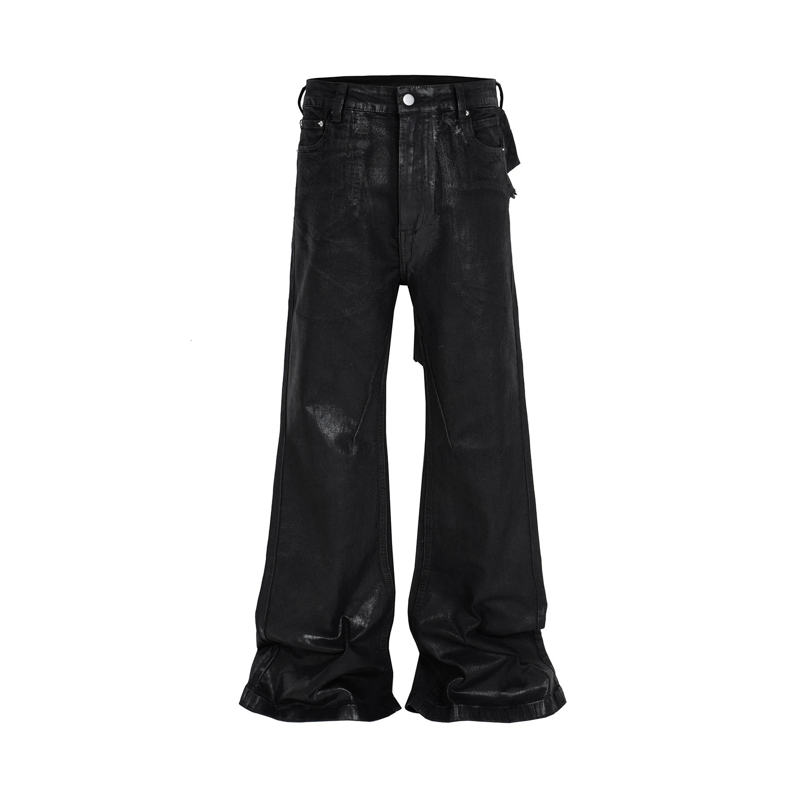Y2k Streetwear Wax Leather Strecth Jeans for Men and Women Ropa Hombre Baggy Flare Pants Oversized Straight Denim Trousers 240626