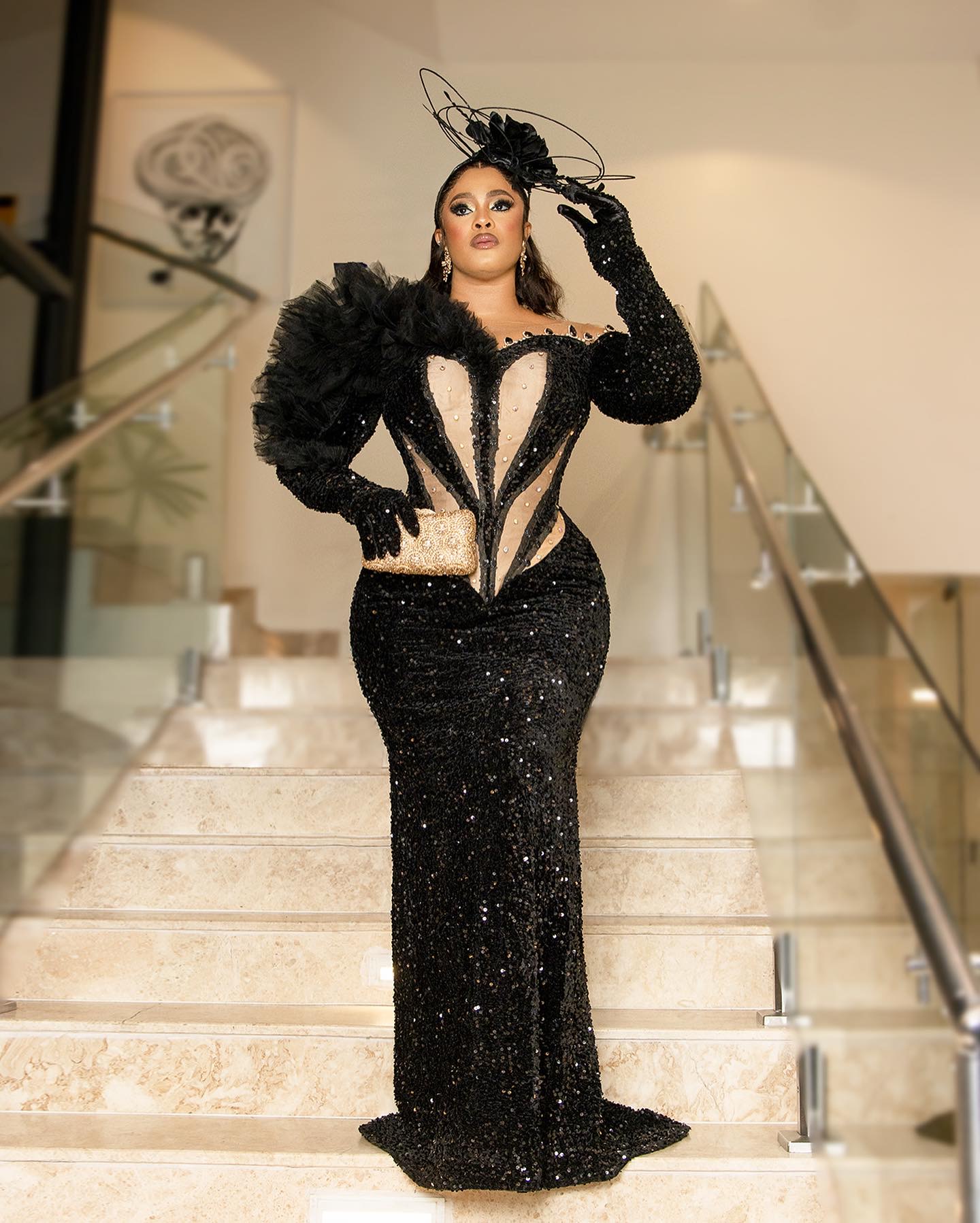 2024 Plus Size Black Mermaid Prom Dresses For Special Occasion Sequined Crystals Evening Formal Party Second Reception Birthday Engagement Gowns Dress