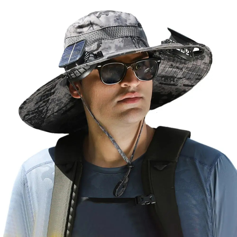 Solar Fan Outdoor Wide Brim Fishing Hat Sunscreen Sun Hat With Fan Strong Winds Cotton Sweat Bands Keep Forehead Dry Hat Parts 240621