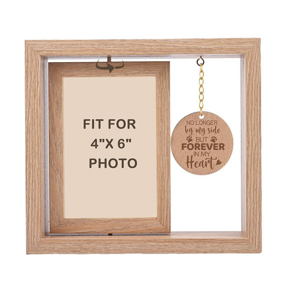 Pet Memorial Wooden Photo Frame Rotatable Double-sided No Longer by Side But Forever in My Heart 4x6-Inch Desktop Dog Cat Pic H260306