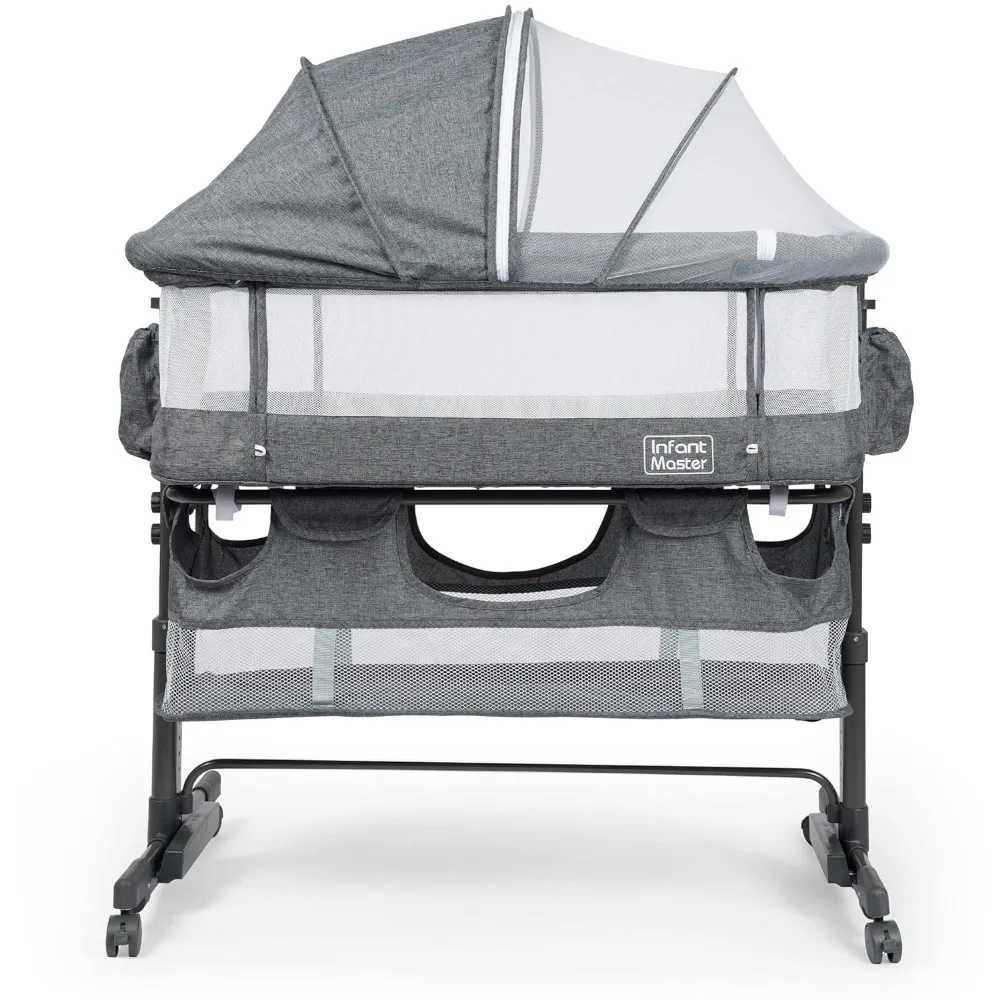 Baby Cribs 3 in 1 Baby Bassinet Upgraded Beside Crib with 360 Highly Visible Mesh wall Comfy Co-sleeper Bassinet 5 Level Adjustable Height WX