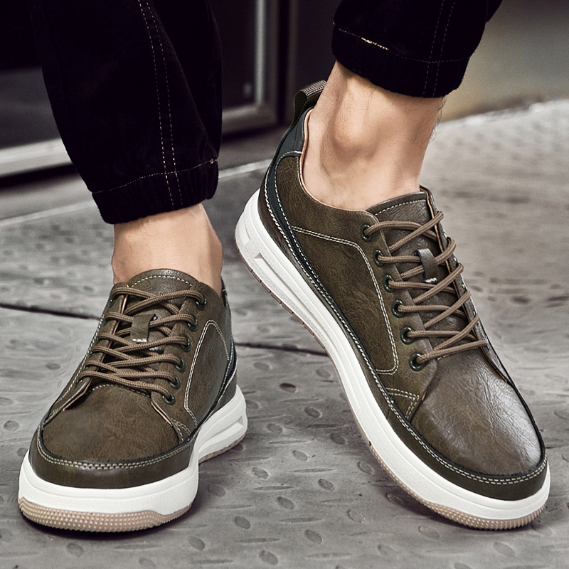Italian 2024 New Men Antiskid Outdoor Sneakers Fashion Vulcanized Shoes Comfortable Genuine Leather Heightening Casual Shoes