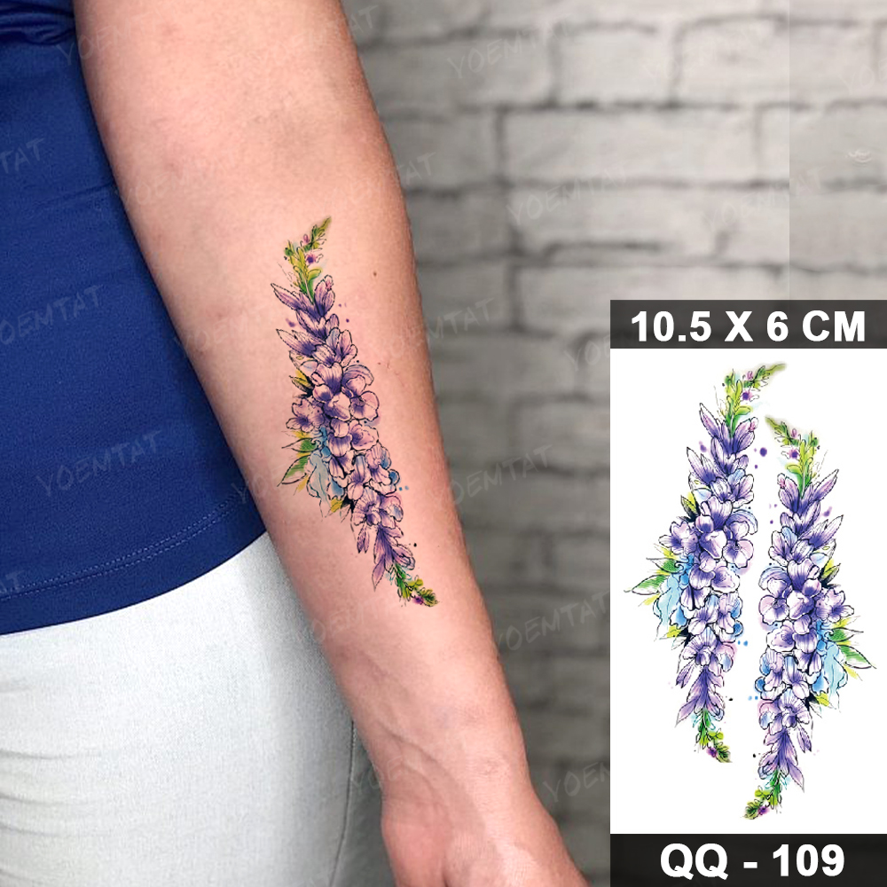 Transfer Waterproof Temporary Tattoo Sticker Lavender Flower Purple Plant Flash Tatto Women Men Wrist Arm Body Art Fake Tato Kid