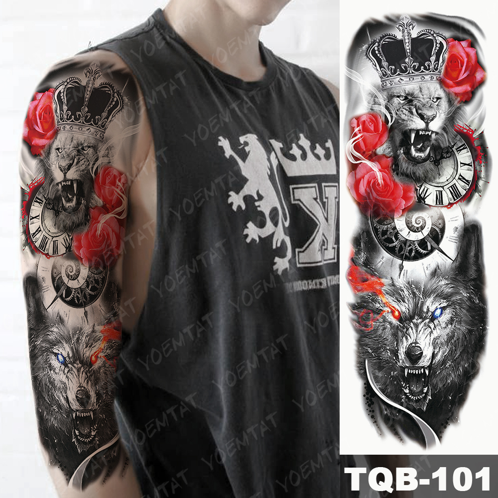 Large Arm Sleeve Tattoo Buddha Geisha Waterproof Temporary Tatto Sticker Samurai Flower Waist Leg Body Art Full Fake Tatoo Women