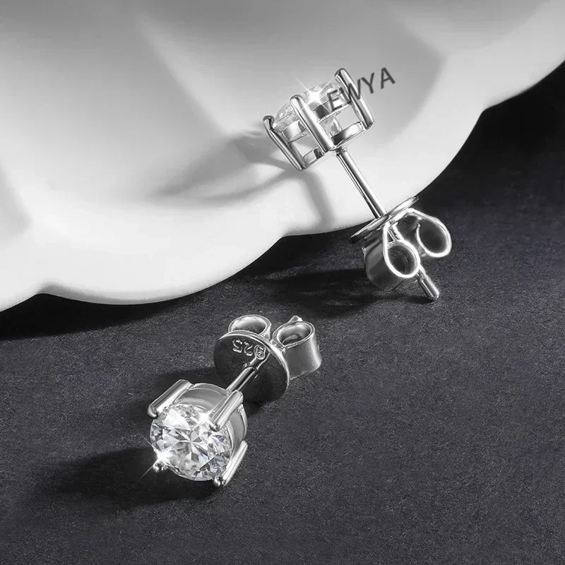 EWYA GRA Certified 0.1-3CT D Color Moissanite Stud Earrings For Women Party Wedding 4 Prong S925 Silver Earring Ear Studs Gift