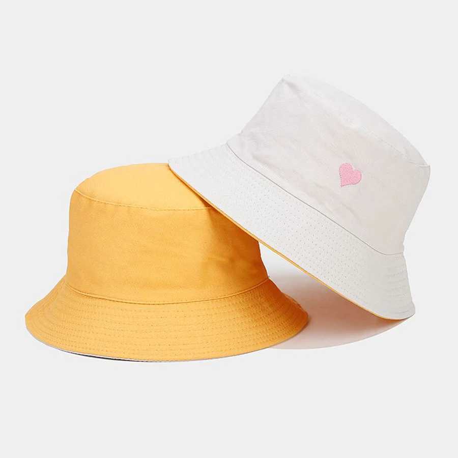 Wide Brim Hats Bucket Hats 2023 Bucket-Hats Heart Embroidery Solid Color Men Women Fisherman Hat Fashion Bob Panama Hat Reversible Fishing Beach Cap