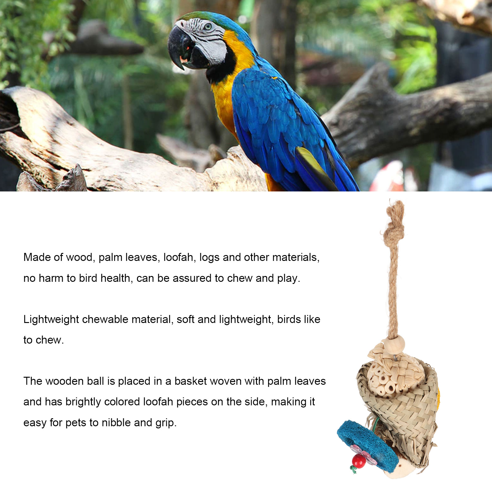 Parrot Chewing Toys Palm Leaves Weaving Biting Toys Colorful Loofah Foraging Toy For Birds