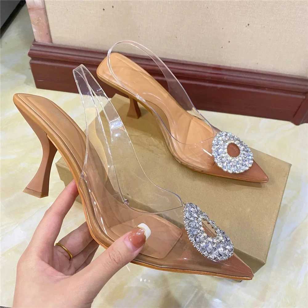 Sandals brand high heels Rhinestone fashion sandals 2023 summer transparent womens shoes pump strap+42 size XW6.5