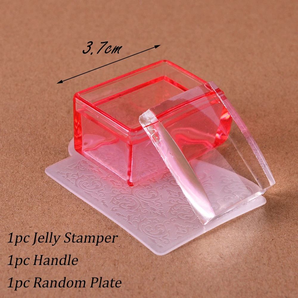 Crystal Silicone Head Jelly Nail Art Stamper Scraper Set Polish Transfer Template Kits Manicure Scraper Rectangle Nail Stamper