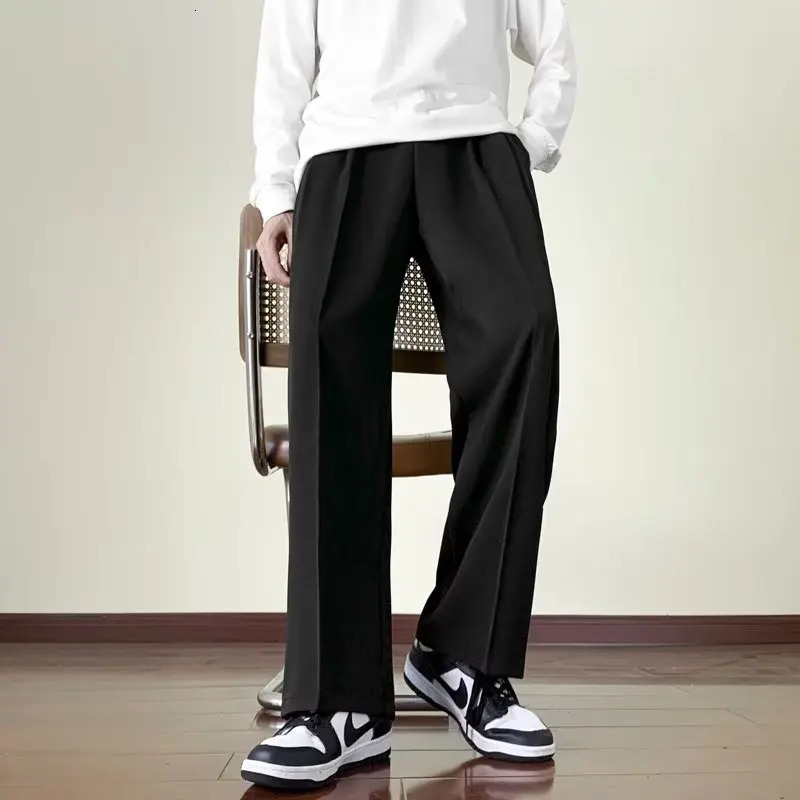 Brown Black Suit Pants Men Fashion Social Mens Dress Korean Loose Straight Wide Leg Office Formal Trousers 240625