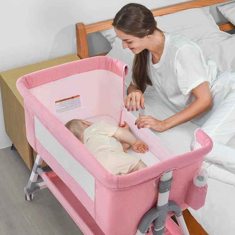 Baby Cribs Jaoul 4 in 1 Baby Bassinet Bedside Sleeper Baby Crib Adjustable Cosleeper for Baby Easy Folding Portable Baby Bed Rocking Bass WX