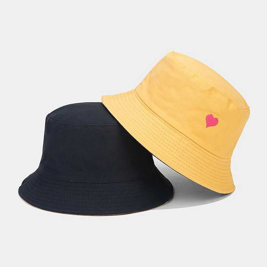 Wide Brim Hats Bucket Hats 2023 Bucket-Hats Heart Embroidery Solid Color Men Women Fisherman Hat Fashion Bob Panama Hat Reversible Fishing Beach Cap