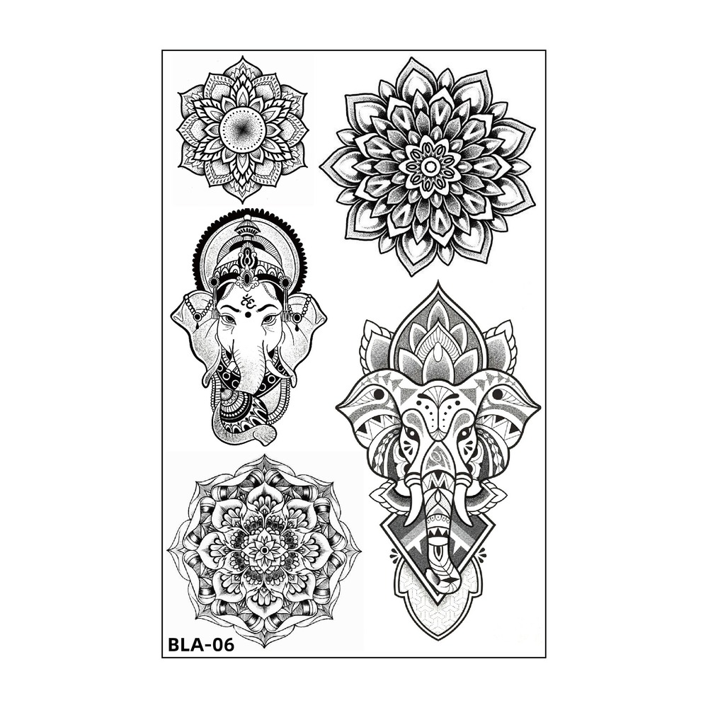 Women Waterproof Temporary Tattoo Sticker Mandala Flower Tatoo Elephant Feather Body Art Water Transfer Clavicle Temporary Tatto