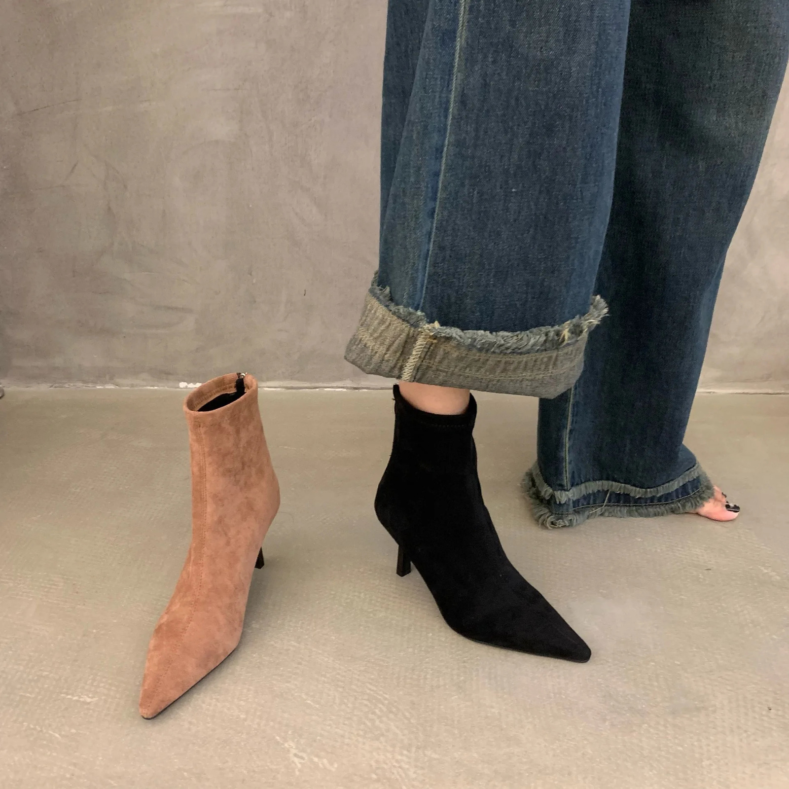 Winter womens boots mid-heel suede ankle boots Womens shoes with velvet pointed ankle boots fashion boot high heel shoes 240629
