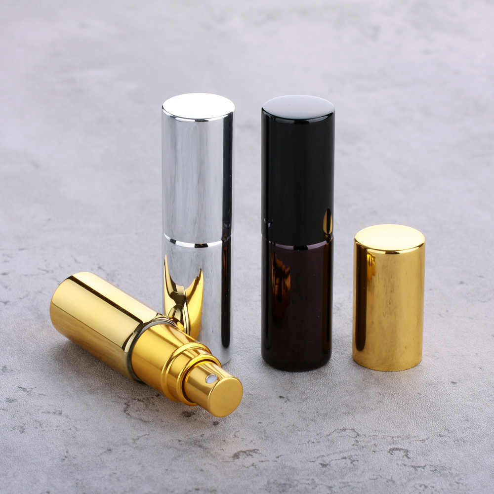 50Pcs/lot 5ML Mini Spray Bottle Black Gold Silver Refillable Glass Perfume Bottle Portable Cosmetic Sample Vial