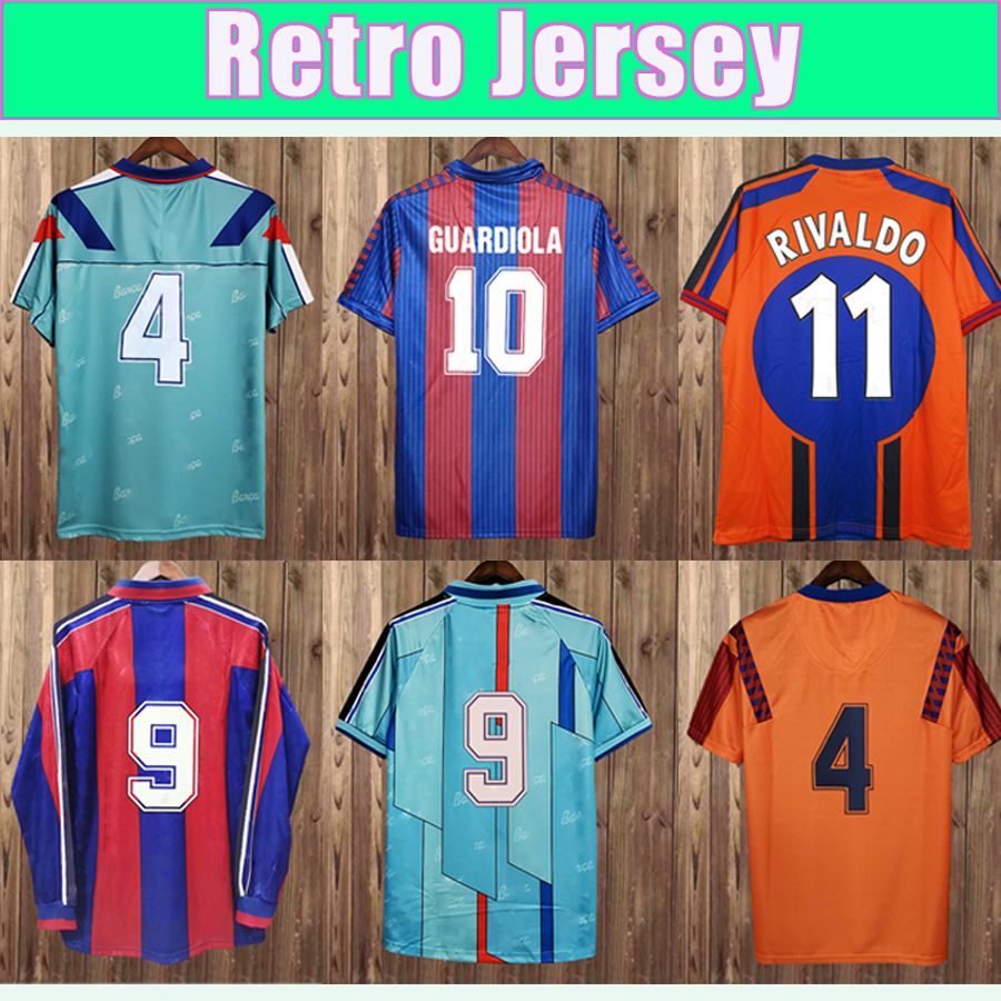 96 97 98 RIVALDO Retro Mens Soccer Jerseys STOICHKOV GUARDIOLA Home Red Blue Away Vintage Football shirts Short Long Sleeve Adult Uniforms