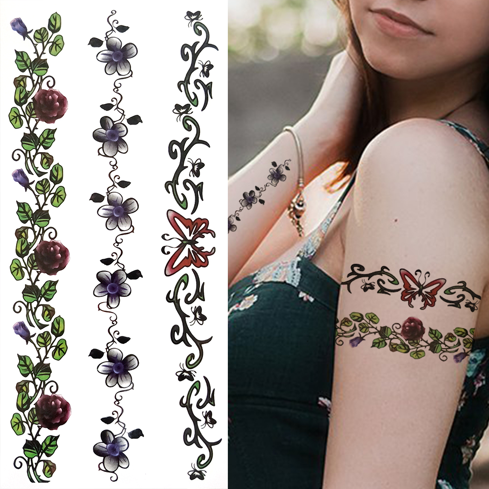 India Tribal Totem Temporary Tattoos For Women Men Adults Black Butterfly Fake Tattoo Sticker Vine Henna Tatoos Bramble Ankle