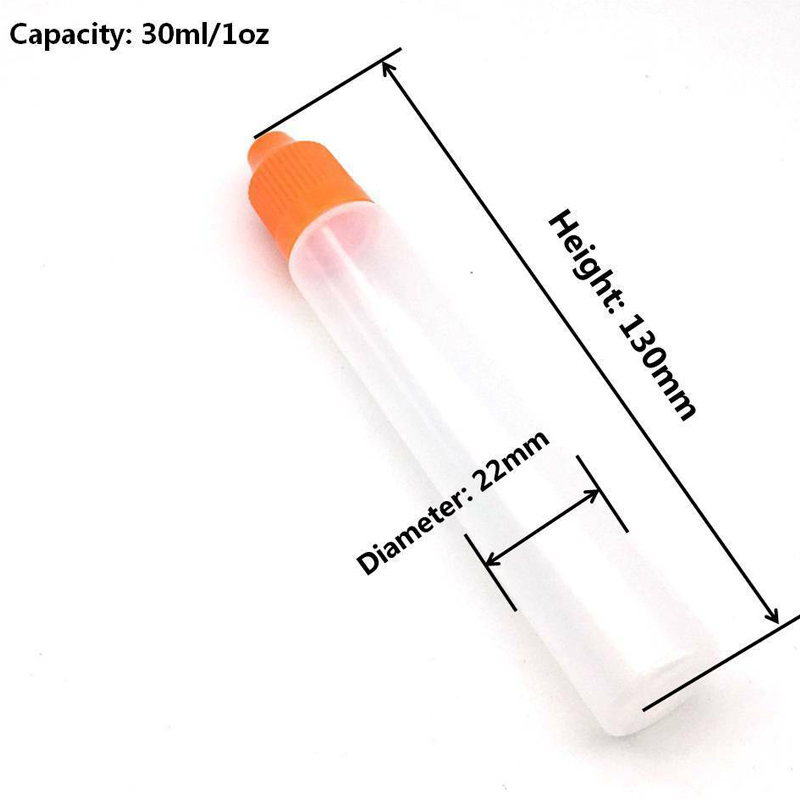 30Pcs 30ml 60ml Plastic Squeezable Pen Dropper Bottle E juice Childproof Cap Long Thin Tip w/ Funnels Eye Liquid LDPE Containers