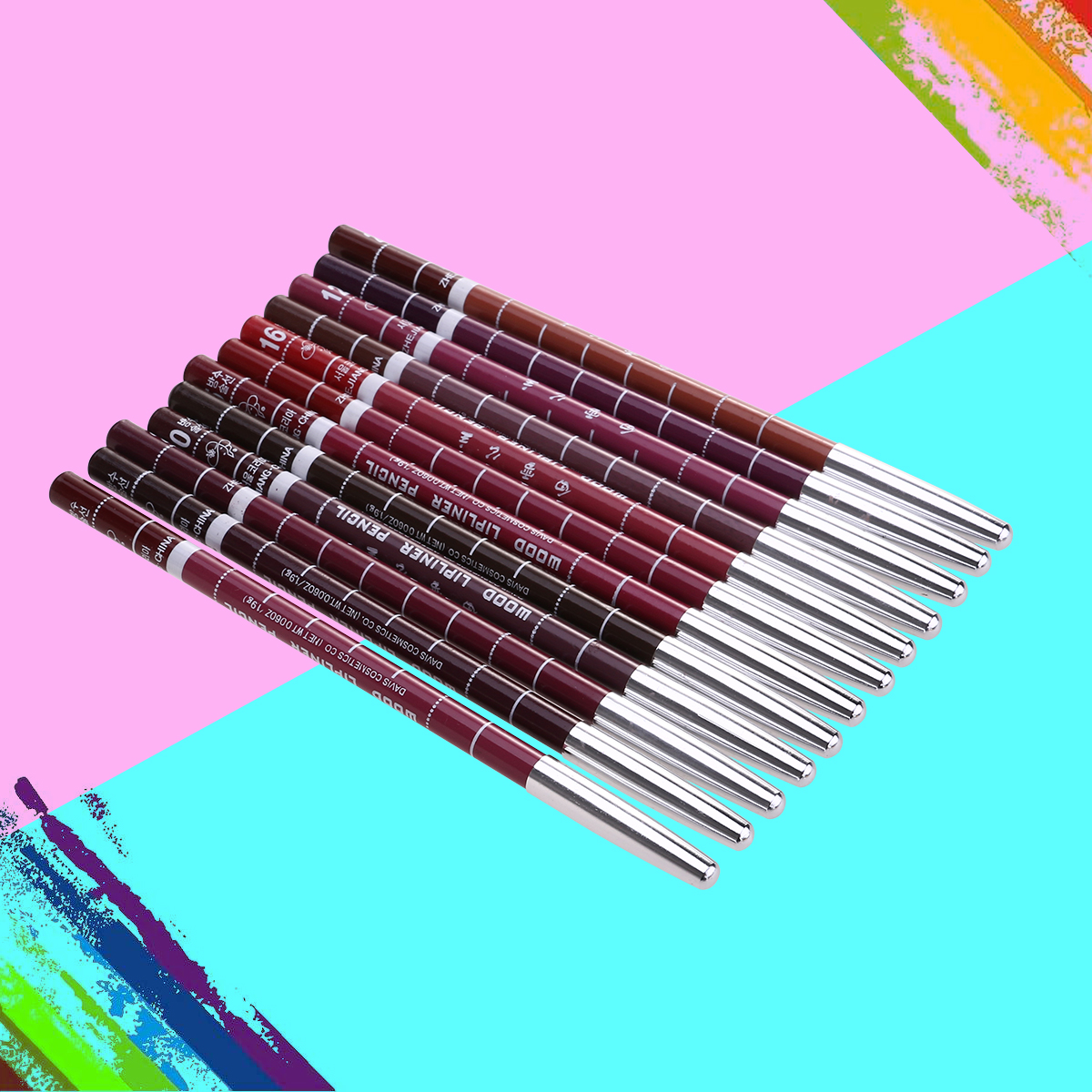 12pcs Women's Professional Makeup Lipliner Waterproof Lip Liner Pencil Set (Random Color)