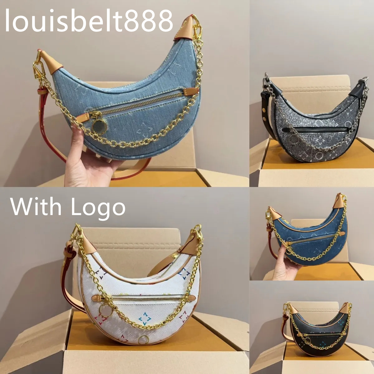 Designer bag Tote bag Women's Luxury Crescent Bag Denim Leather Women's Handbag Shoulder Bag Crossbody Bag Underarm Bags Solid Color Purse Pouch 22CM