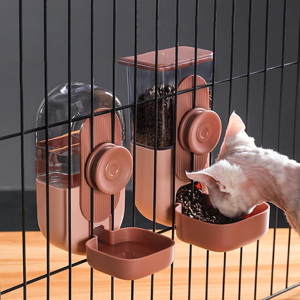 Cat Dog Automatic Feeder Water Fountain Pet Hanging Water Dispenser Pet Food Container Feeding Drinking Water Feeding Cage