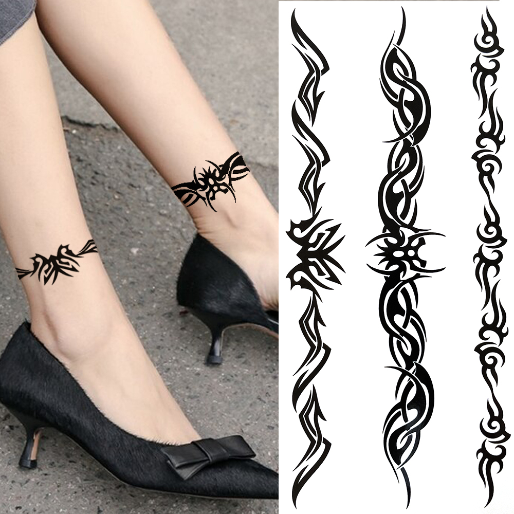 India Tribal Totem Temporary Tattoos For Women Men Adults Black Butterfly Fake Tattoo Sticker Vine Henna Tatoos Bramble Ankle