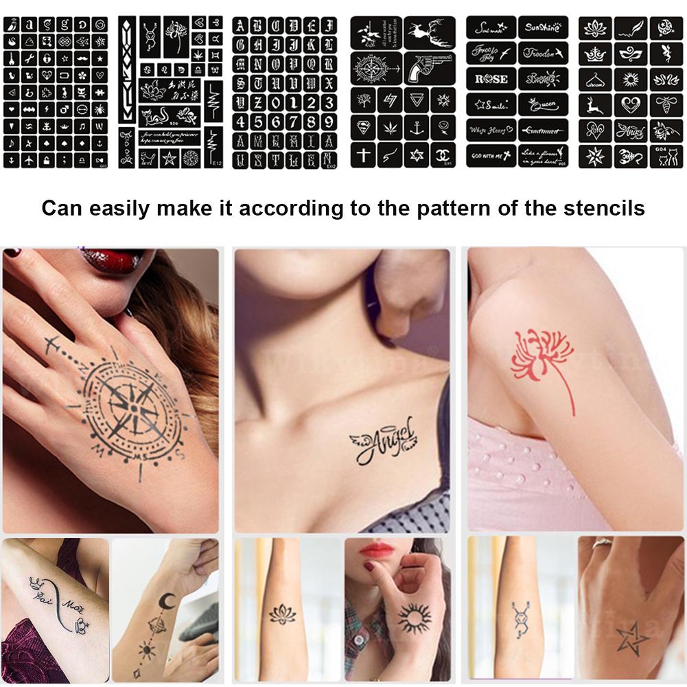 Temporary Tattoo Kit Semi-Permanent Tattoo Set with 171 pcs Free Tattoo Stencils Full Kit 4 Bottles (Black Red Brown)