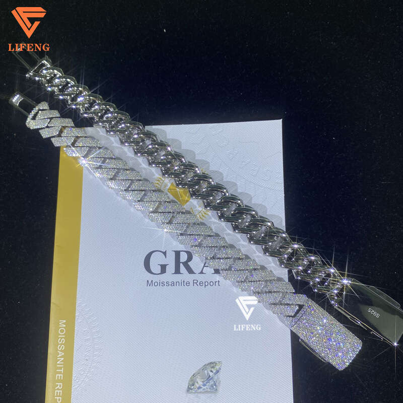 15Mm 4 18Mm Wide 3 Rows Sliver Mossanite Chain Iced Out Cuban k Bracelet For Men