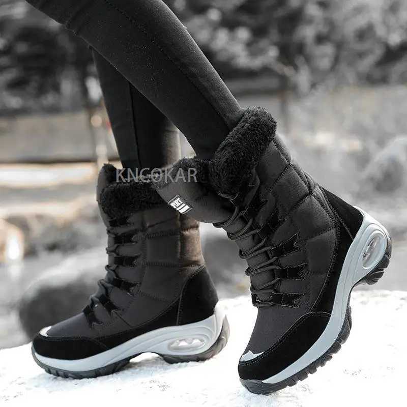 Boots New Winter Women High Quality Warm Snow Middle Boots Lace-up Thicken Comfortable Casual Outdoor Waterproof Hiking Shoes XW6.5