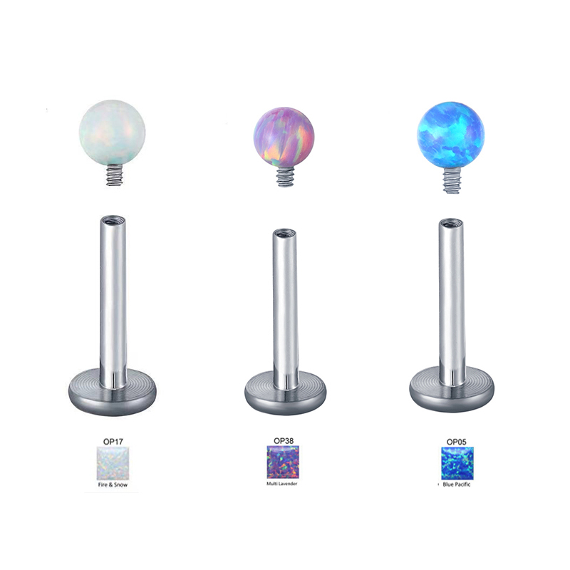 1PC G23 Titanium Piercing Lip Ear Studs Hoop Opal Ball Internal Thread Helix Conch Tragus Stud Earring Labret Lobe PIERC Jewelry