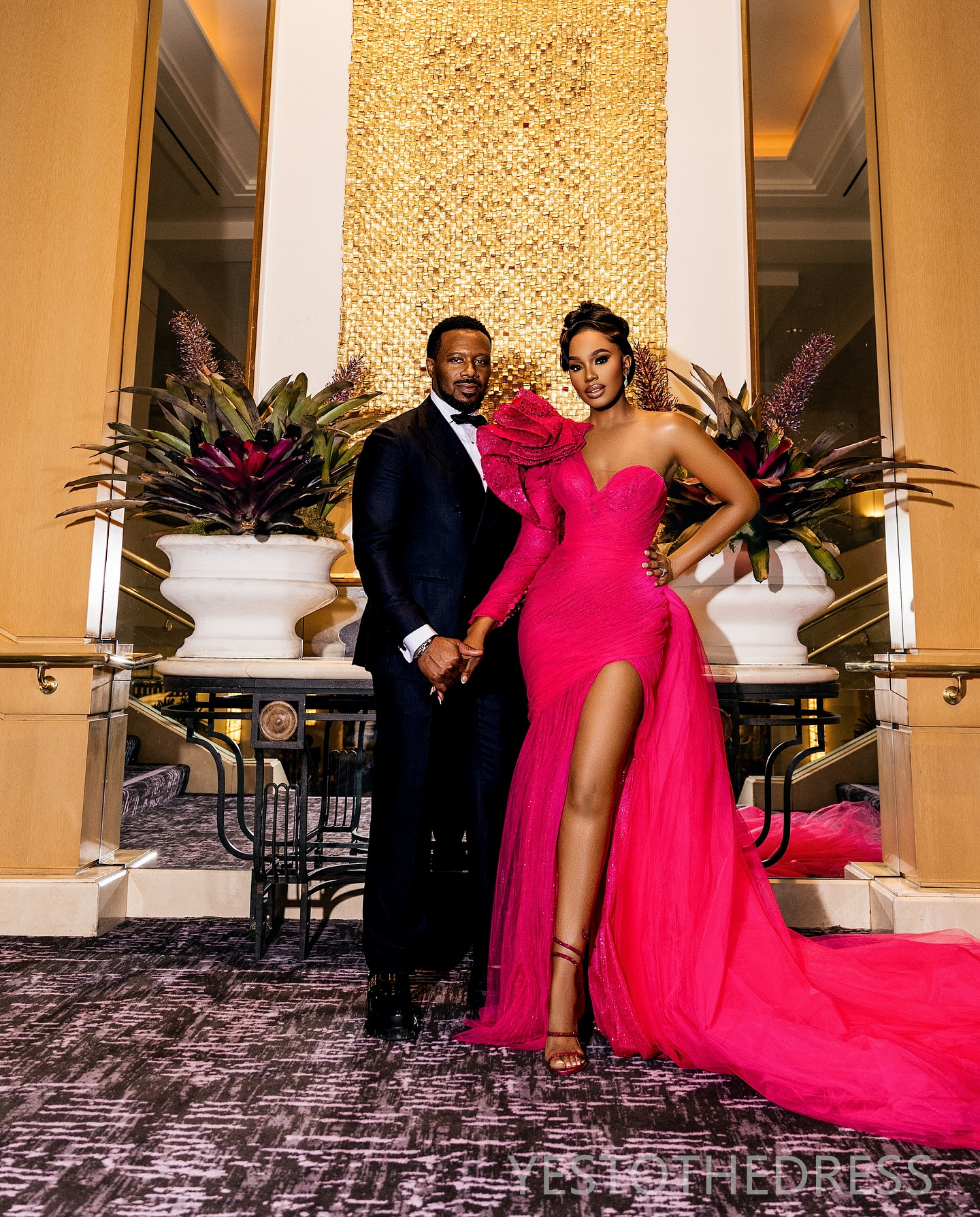 2024 Hot Pink Prom Dress Mermaid Promdress Formal Dresses for Women One Shoulder Sexy Side Split Sequined Lace Birthday Dress Second Reception Gowns G