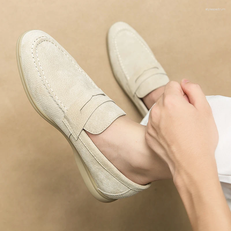 Casual Shoes Slip-On Low Heel Nubuc Loafers Suede Leather Comfortable Soft Sole Mens Classic Retro Moccasins