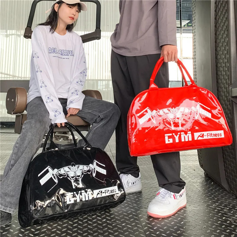 Large Capacity Travel Bags Bright Surface Travel Tote Fashion Printed Mens and Womens Travel Duffel PVC Waterproof Fitness Bag 240924
