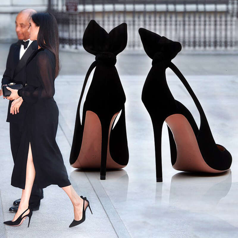 Sexy Pointed Toe Women Pumps Hollow Out Prom Dress Shoes Female Black Suede Ladies High Heels Stiletto Summer Sandals