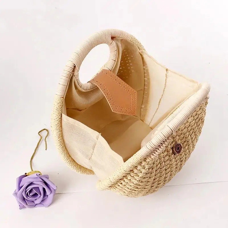 Summer Straw Bag Womens Beach Handbag Round Womens Handbag 240930